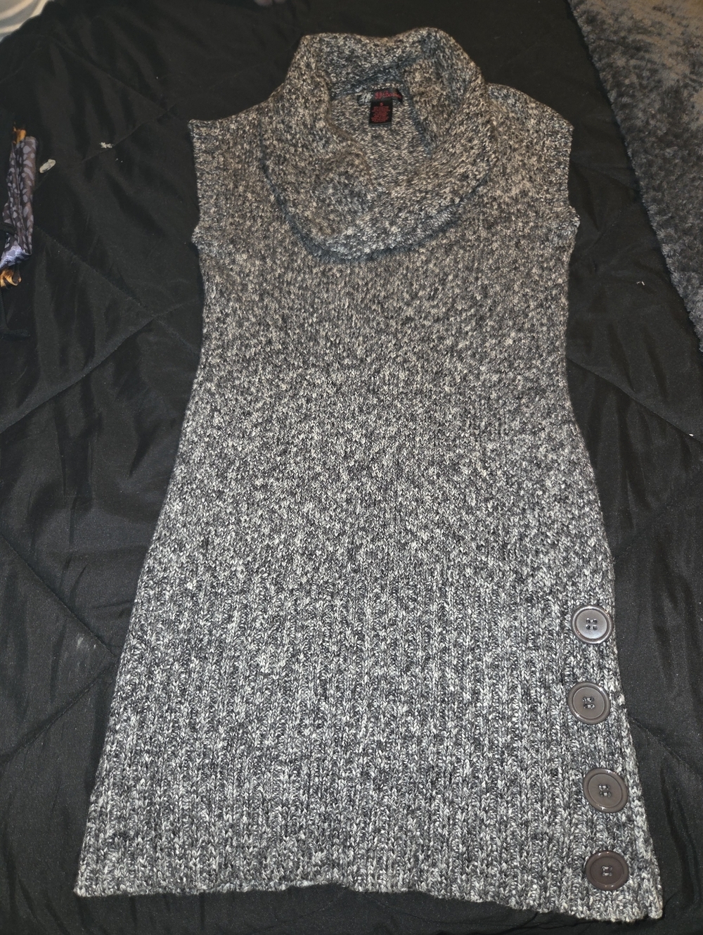 J.J. Basics Marled Gray Knit Cowl Neck Sweater Dress